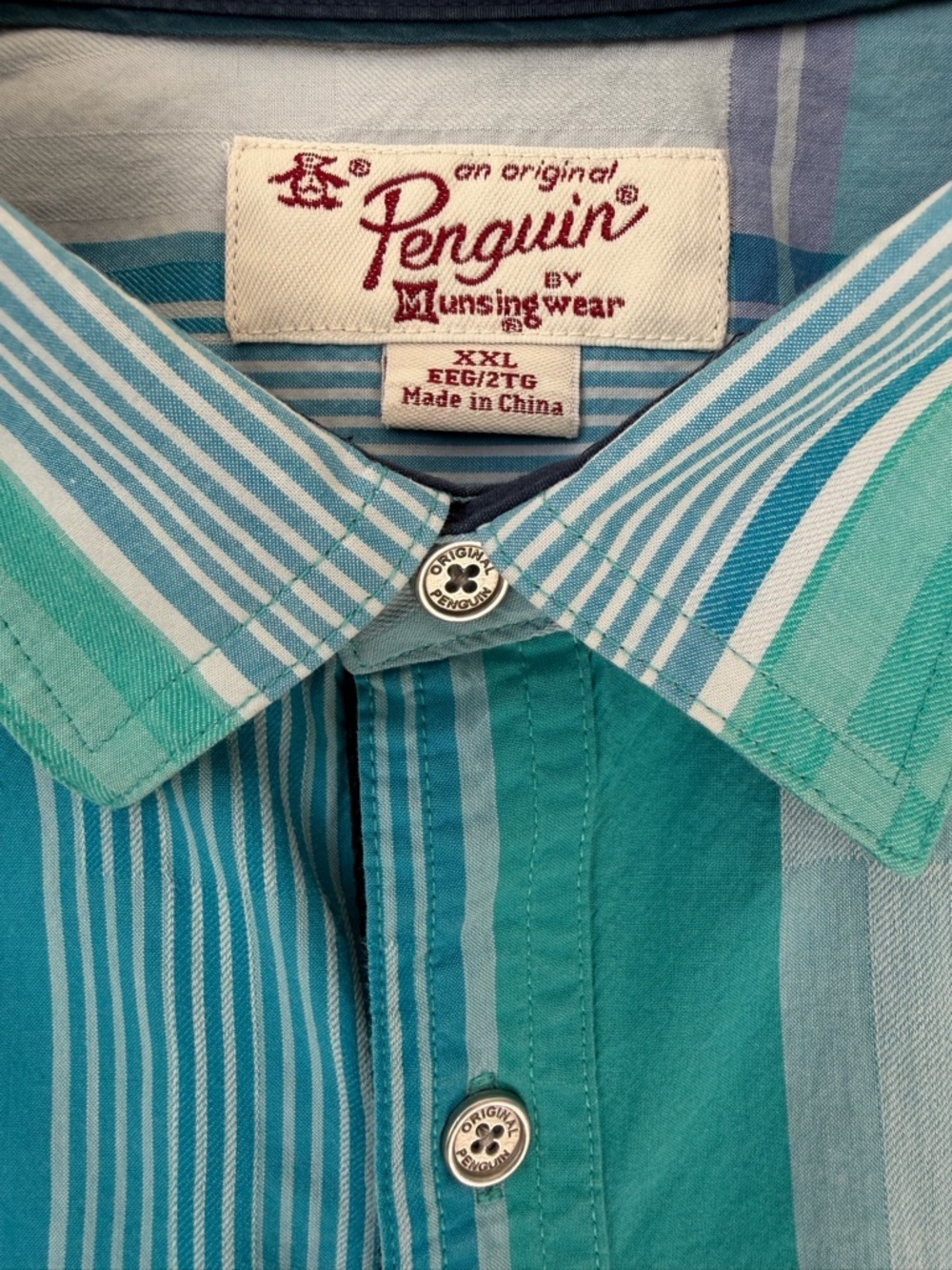 Original Penguin Teal & Light Blue Plaid Botton-Up Shirt XXL - Picture 4 of 11
